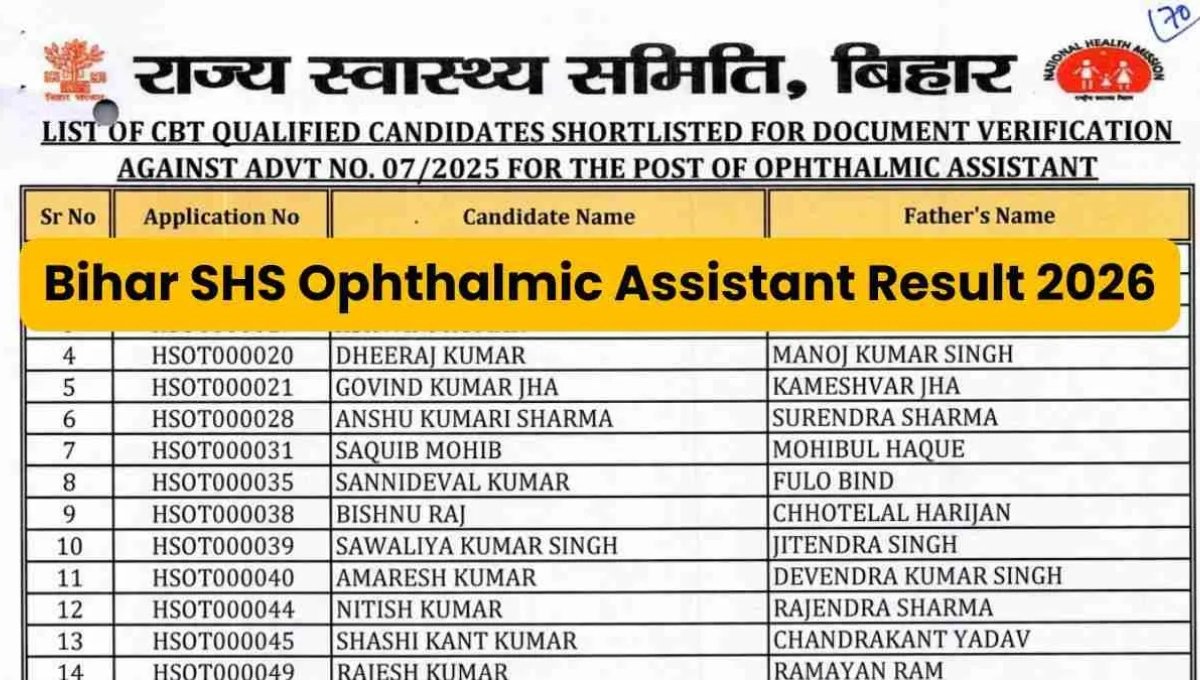 Bihar Ophthalmic Assistant Result 2026