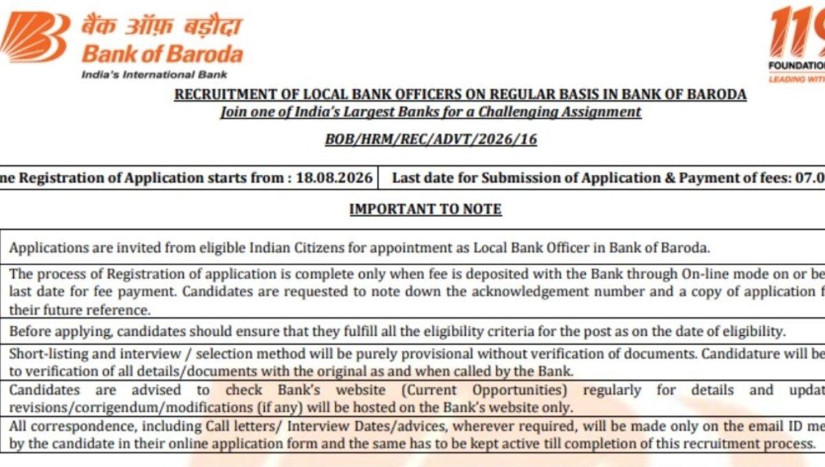 Bank of Baroda LBO Recruitment 2026